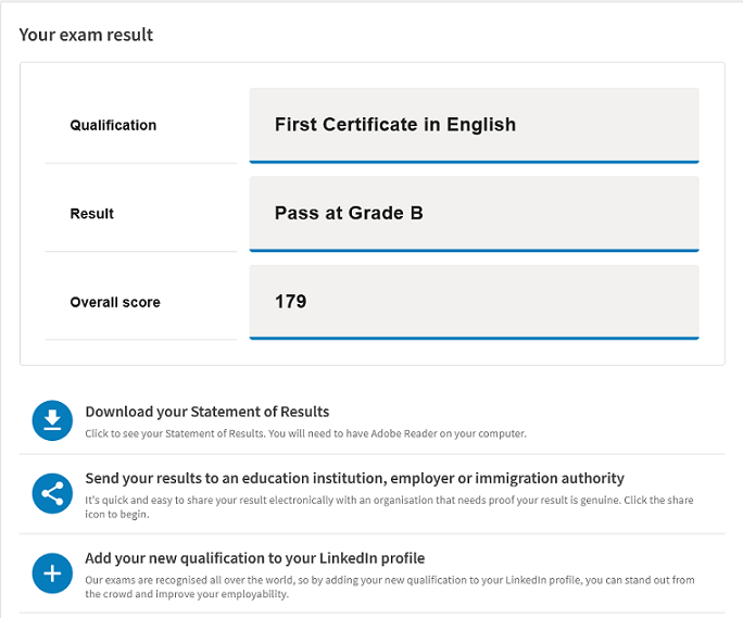 Screenshot of result service